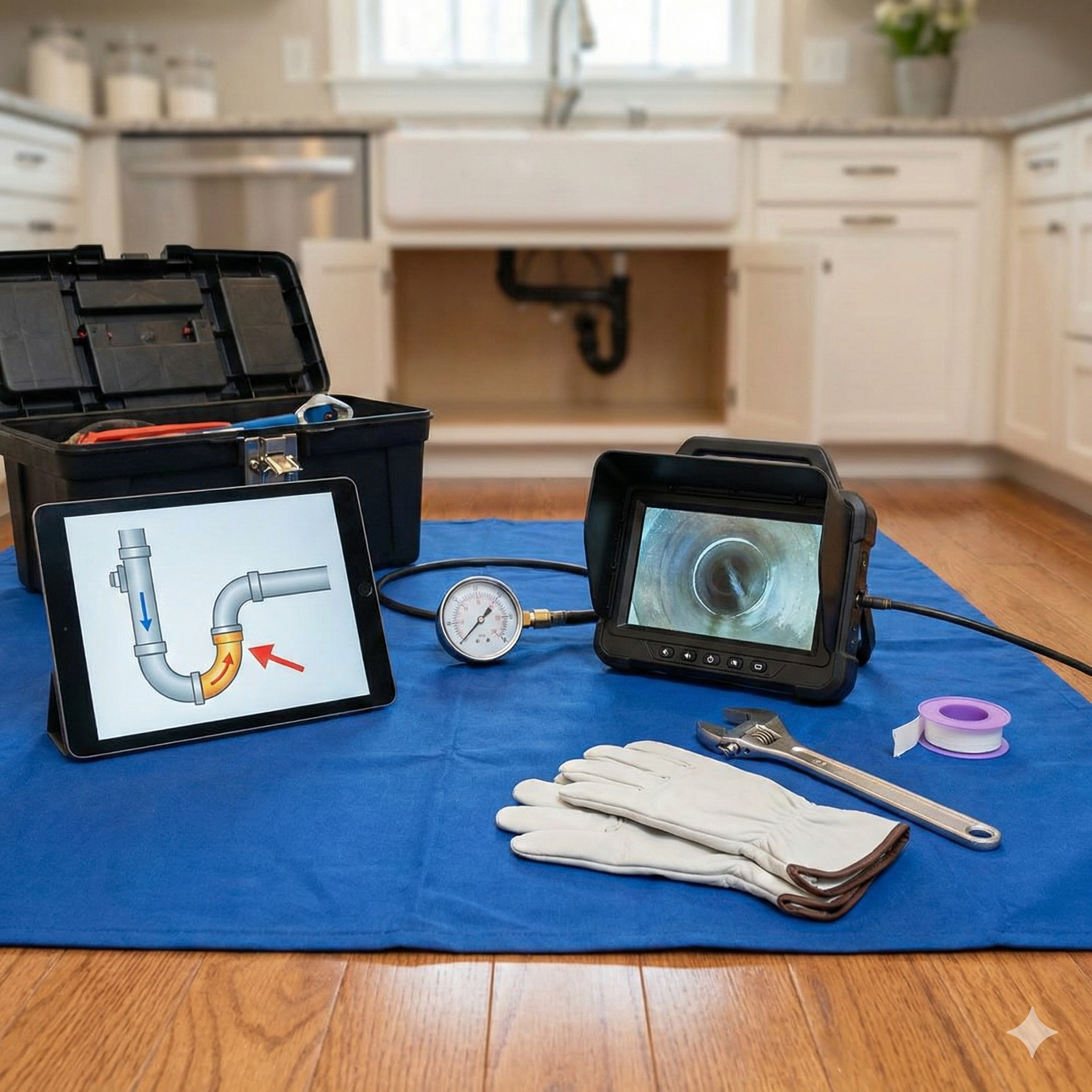 Plumbing tools and inspection setup
